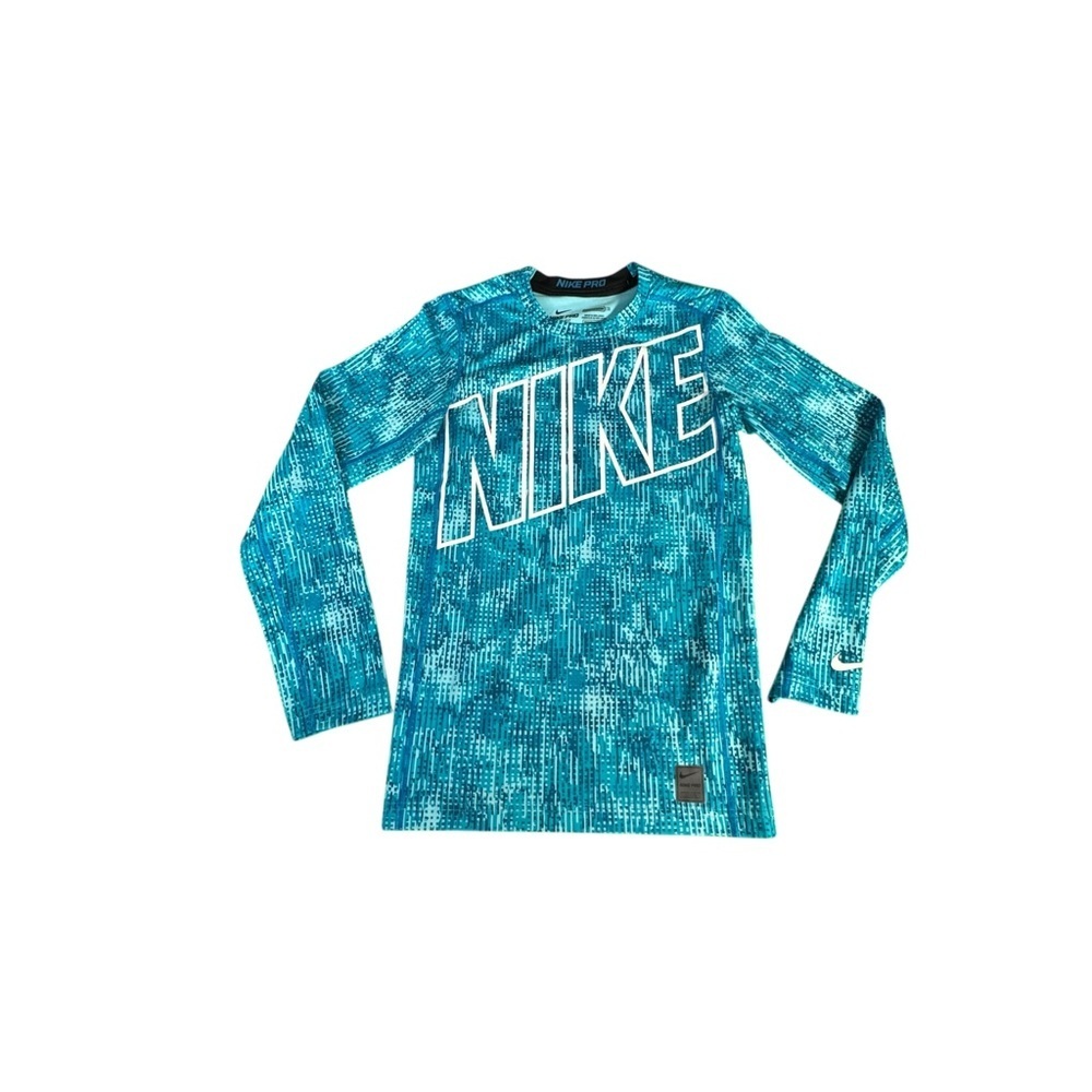 Nike Pro Dri-FIT Compression Shirt XL Long Sleeve Blue Graphic Training Top
